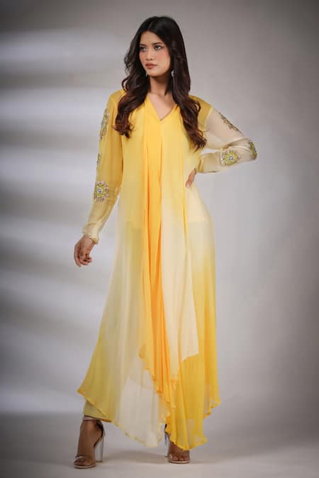 Pallavi Jaipur Leheriya Asymmetric Tunic And Pant Set 