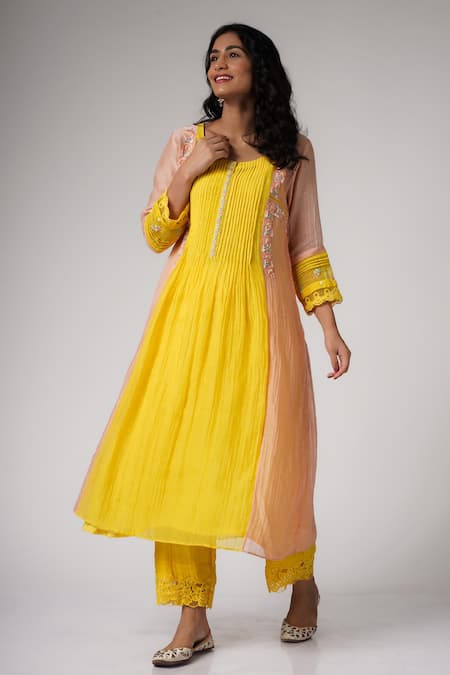 Label Mansi Nagdev Midhat Chanderi A-Line Kurta & Palazzo Set 