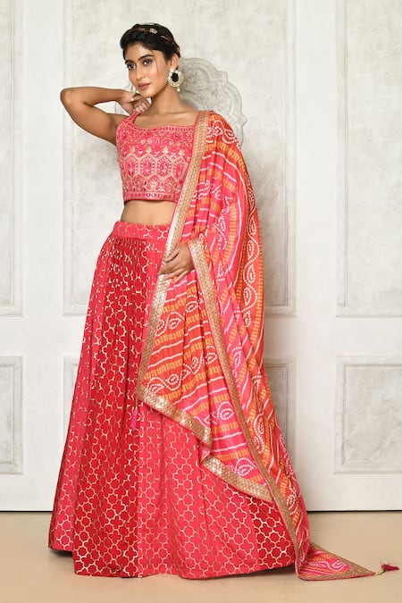 Samyukta Singhania Pink Blouse Banglori Silk Embellished Sequin Square Quatrefoil Lehenga Set 