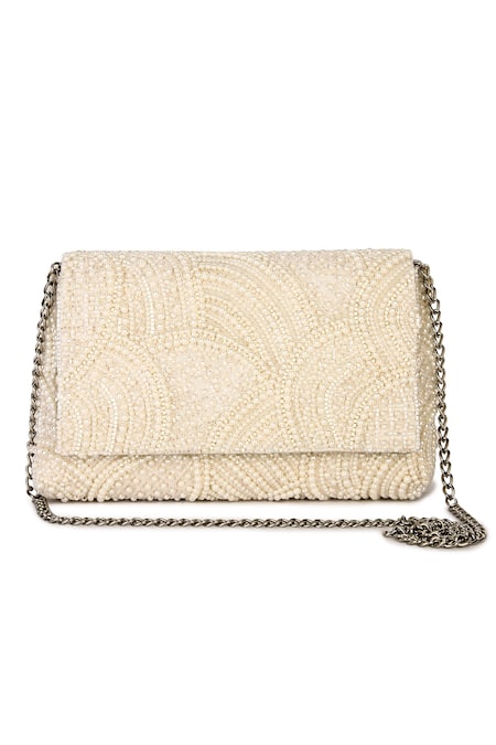 Buy The Purple Sack White Embroidery Pearl Clutch at Aza Fashions Buy_The Purple Sack_White Embroidery Pearl Clutch _at_Aza_Fashions
