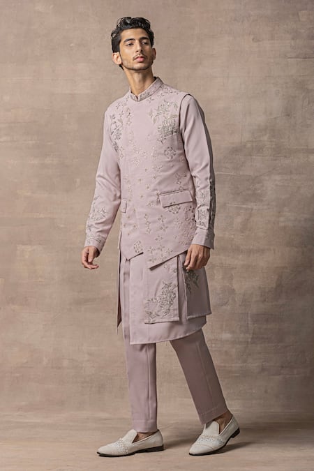 Sarab Khanijou Purple Crepe Embroidery Applique Work Waist Coat And Panelled Kurta Set 