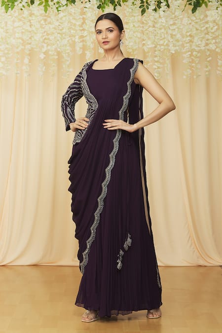 Black-Purple Pure Katan Silk Banarasi Handloom Saree - Tilfi