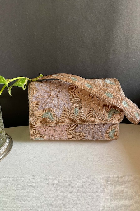 Kreivo By Vamanshi Damania Gold Embellished Silk Bucket Bag 