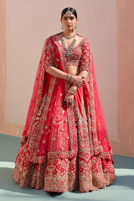 Angad Singh Zardozi Embroidered Raw Silk Bridal Lehenga Set 