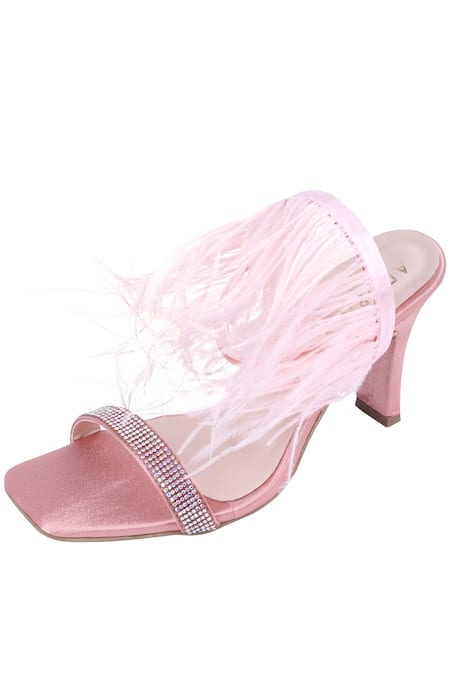 SIMMI Feather Sandal Clear Block Heels - Pink – Dolls Kill