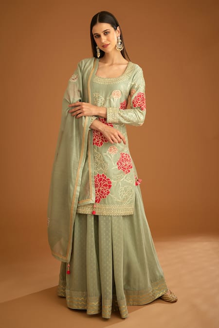 Shyam Narayan Prasad Gota & Thread Work Kurta Sharara Set 