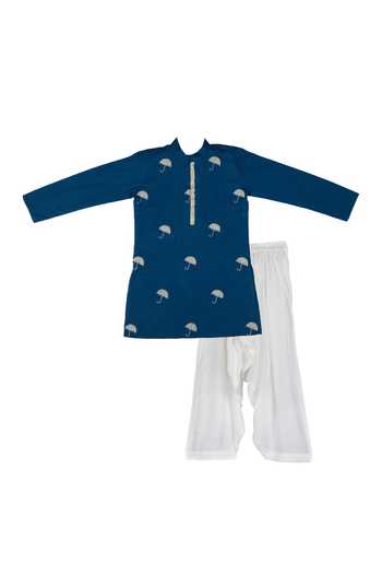 Buy Little Stars Blue Handloom Cotton And Muslin Embroidery Kurta & Patiala Pant Set at Aza Fashions Buy_Little Stars_Blue Handloom Cotton And Muslin Embroidery Kurta & Patiala Pant Set _at_Aza_Fashions