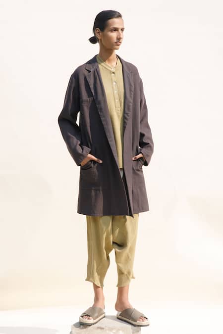 Urvashi Kaur Grey Cotton Collared Sombra Block Print Jacket