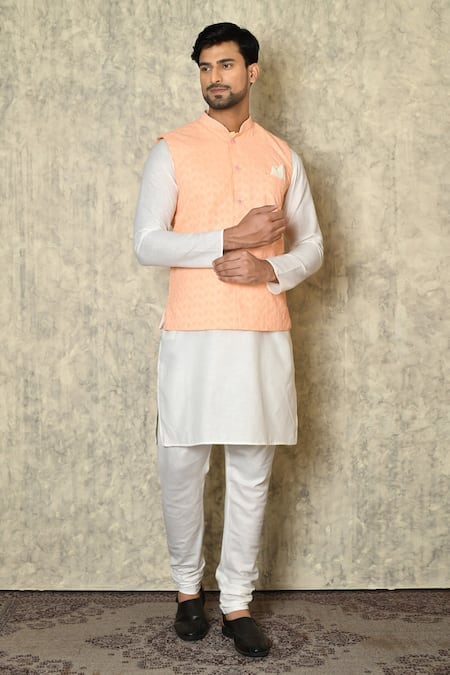 Aryavir Malhotra Paisley Chikankari Work Bundi & Plain Kurta Set 