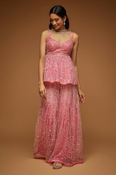 Buy_Neeta Lulla_Pink Raisel Sequin And Crystal Embroidered Kurta Sharara Set_Online_at_Aza_Fashions
