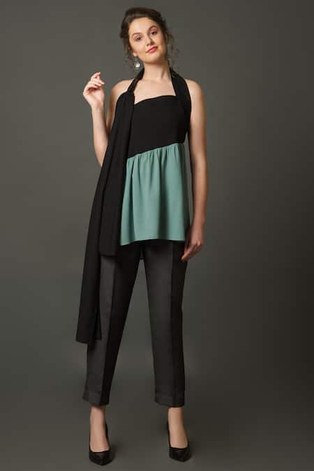 House Of Behram Color Block Halter Neck Top 