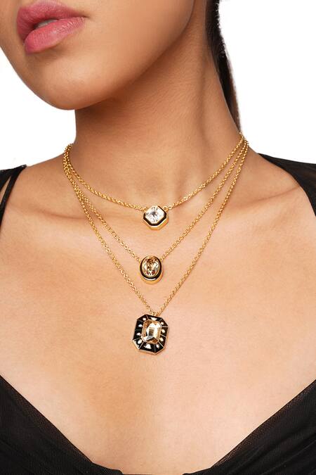 Isharya_Multi Color Blaze Enamel And Crystal Layered Necklace_Online_at_Aza_Fashions
