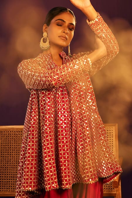 Evra By Nikita Zari Embroidered Flared Kurta & Tulip Pant Set 