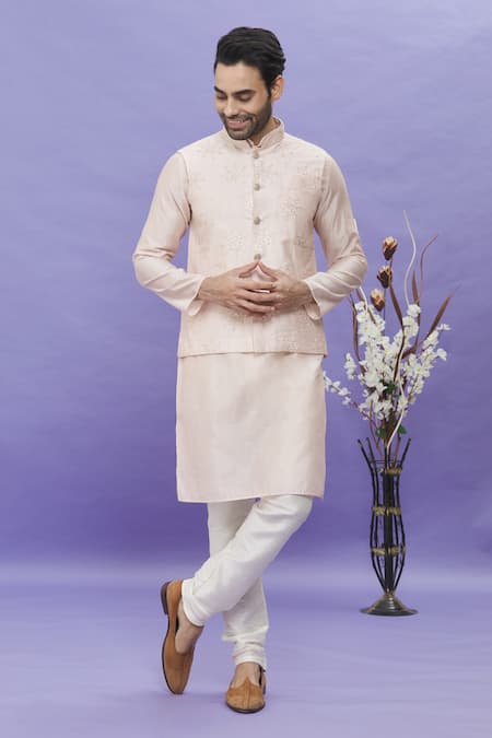 Aryavir Malhotra Floral Motifs Embroidered Bundi & Kurta Set 