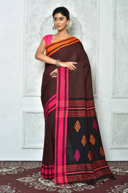 Embroidered Pure South Cotton Saree in Black : SUTA233