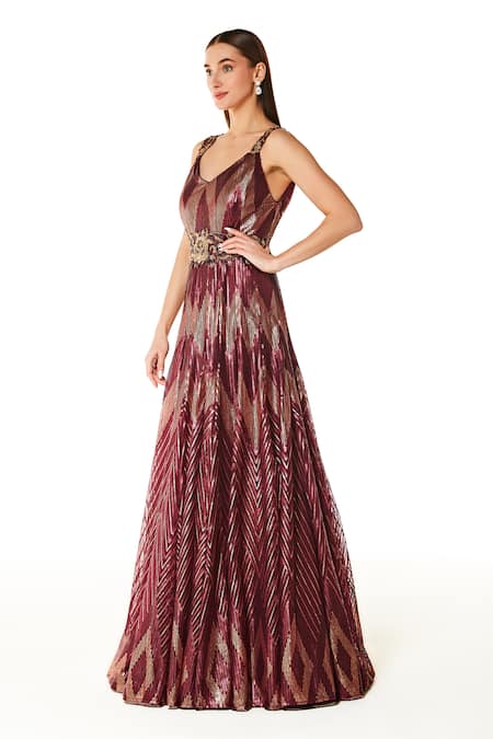 Rabani & Rakha Adah Chevron Pattern Sequin Embroidered Gown 