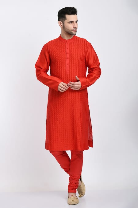 Samant Chauhan Mandarin Collar Pintuck Kurta Set 