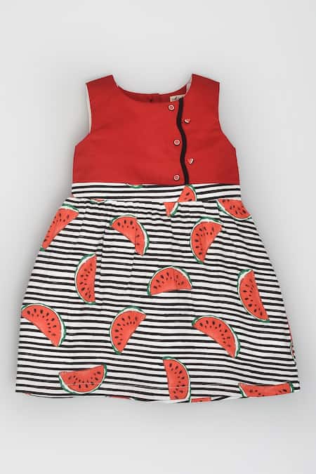 LA Dee DA Red Cotton Watermelon Slice Print Dress 