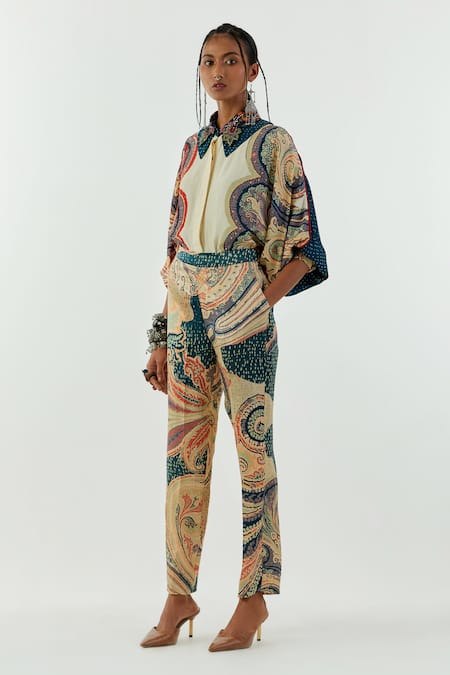 Shop Aseem Kapoor White Crepe Embroidery Collared Mandala Ambi Print Shirt at Aza Fashions Shop_Aseem Kapoor_White Crepe Embroidery Collared Mandala Ambi Print Shirt _at_Aza_Fashions