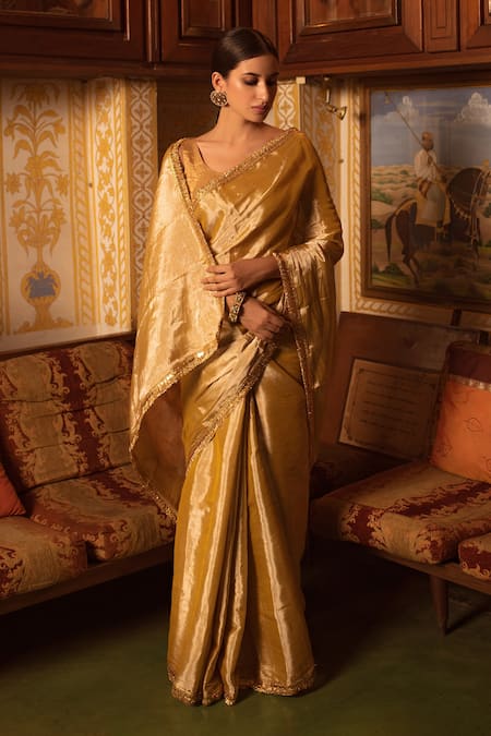 Priyanka Raajiv Beige Chanderi Silk Embellished Sequin And Bhuvaneshwari Saree 