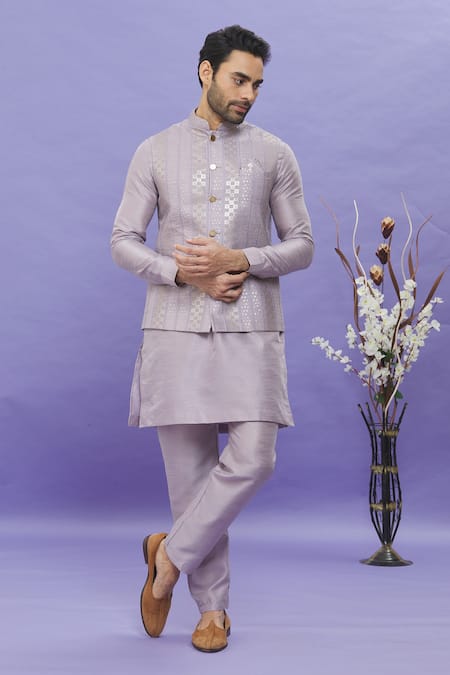 Aryavir Malhotra Geometric Print Bundi Kurta Set 