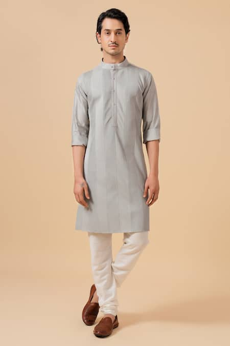 Raghavendra Rathore Blue Grey Kurta - Raw And Chudidar - Cotton Pintuck Detail Set 