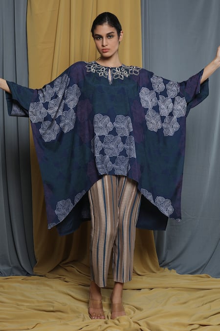 Krishna Mehta Floral Print Cape Tunic 