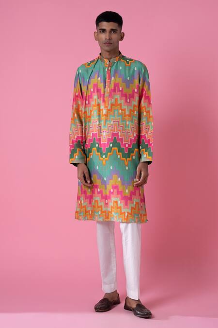 Siddhartha Bansal Cubic Chevron Print Kurta Set 