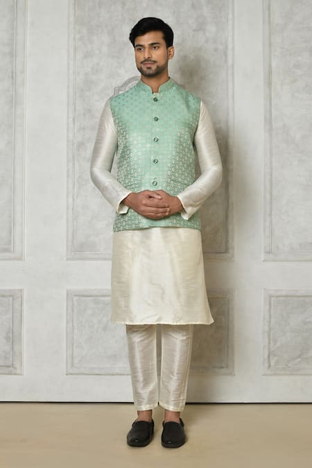 Aryavir Malhotra Flora Pattern Bundi & Kurta Set 