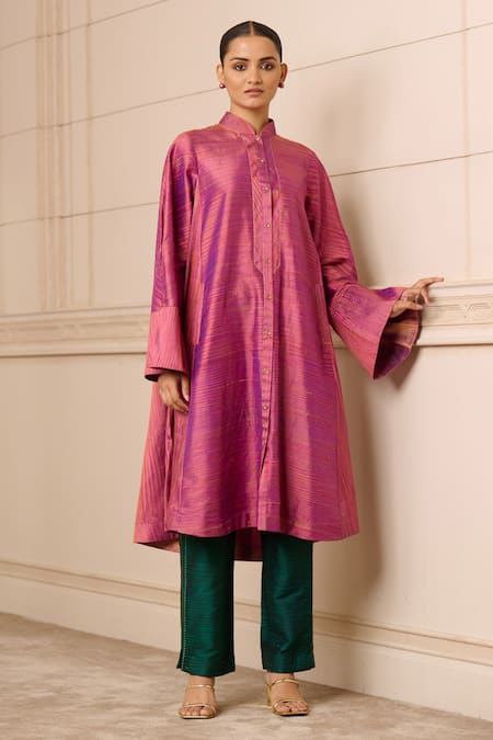 Tarun Tahiliani Handwoven Striped Bell Sleeve Tunic 