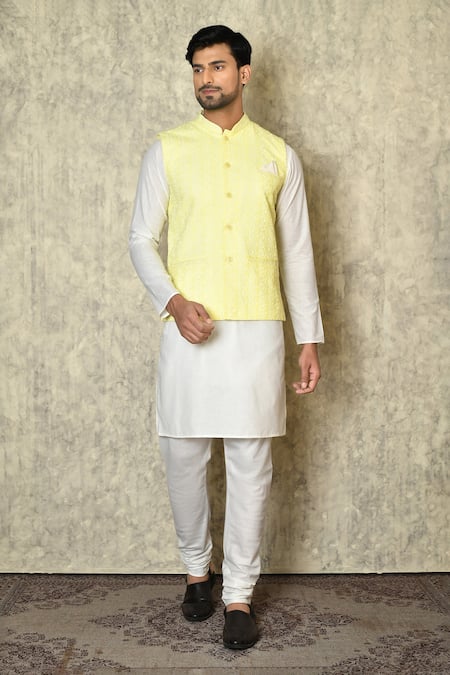 Aryavir Malhotra Floral Chikankari Work Bundi & Kurta Set 