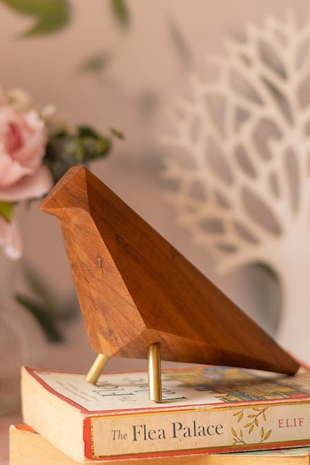 H2H Brown Wood Songbird Sculpture 
