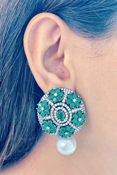 Get Mint Green Marble Effect Diamond Earrings at ₹ 399 | LBB Shop