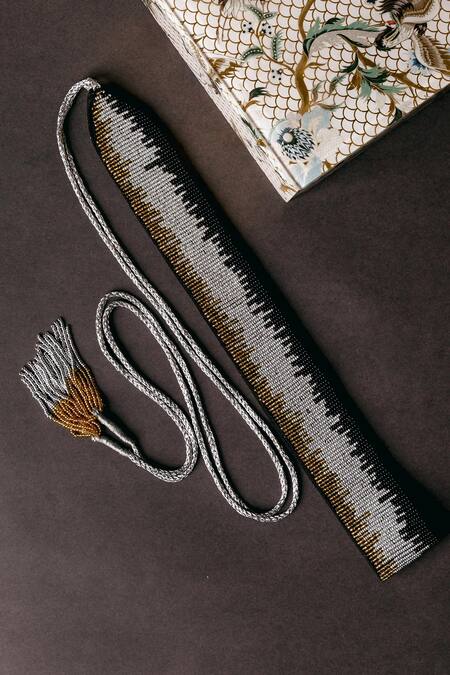 Shop_Mehraki_Multi Color Beads Embellished Triple Shaded Belt_at_Aza_Fashions