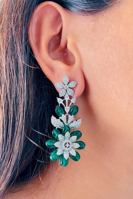 Prerto Green Stone Theresa Flora Carved Earrings