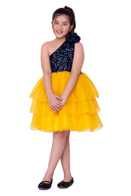 Littlecheer Yellow Silk Organza Sequins Rockabye Bodice Dress