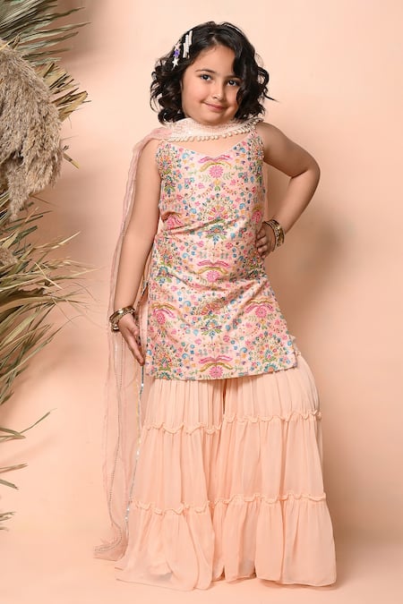 Priyanka Jain Chanderi Mughal Print Kurta Sharara Set 