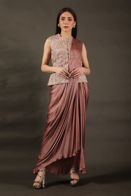 OMANA BY RANJANA BOTHRA Dhoti Saree With Embroidered Nehru Jacket 