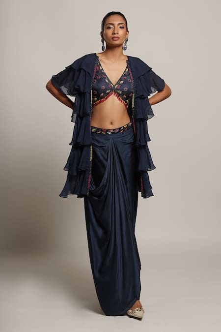 Sejal Kamdar Layered Jacket & Draped Dhoti Skirt Set 