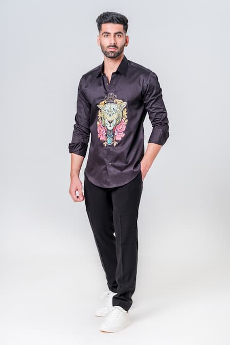 Amrit Dawani King Lion Hand Painted Shirt 