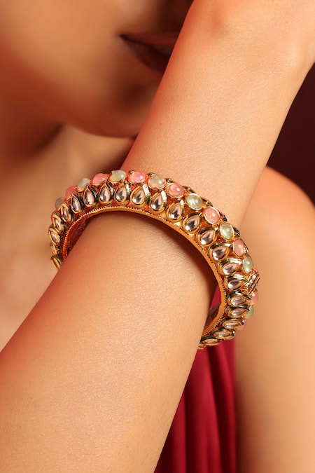 Swabhimann Multi Color Imitation Diamonds Kundan Embellished Kada 