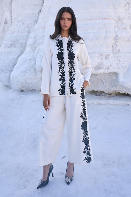 Dash And Dot Embroidered Floral Shirt & Pant Set 