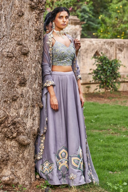 Grey drape lehenga set – Label Dee