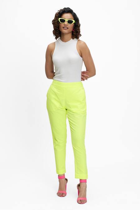 Buy Terra Luna Yellow 100% Organic Handloom Oxford Cotton Chilled Out Tapered Pant at Aza Fashions Buy_Terra Luna_Yellow 100% Organic Handloom Oxford Cotton Chilled Out Tapered Pant_at_Aza_Fashions