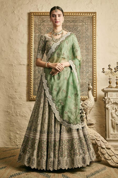 Prisho Hexagon Border Embroidered Bridal Lehenga Set 