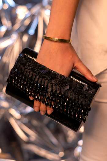 Buy House of Vian Black Beads, Pearls Noorie Embellished Clutch at Aza Fashions Buy_House of Vian_Black Beads, Pearls Noorie Embellished Clutch _at_Aza_Fashions