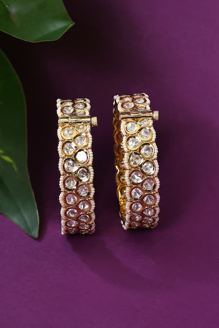 Zevar by Geeta Kundan & Pearl Embellished Kada - Set of 2 