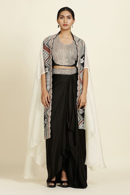 Oshi By Shikha Embroidered Top Draped Skirt Set 