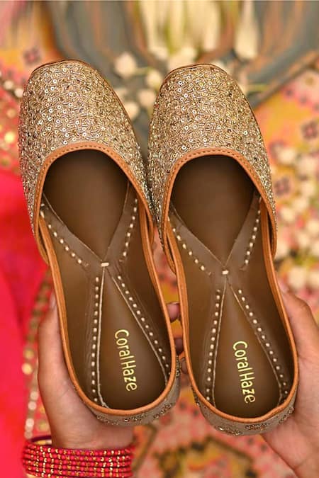 Coral Haze Zuri Glass Bead Embroidered Juttis 