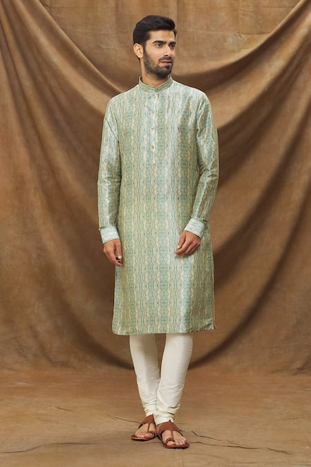 Samyukta Singhania Green Kurta Banarasi Silk Leaf And Churidar Set 